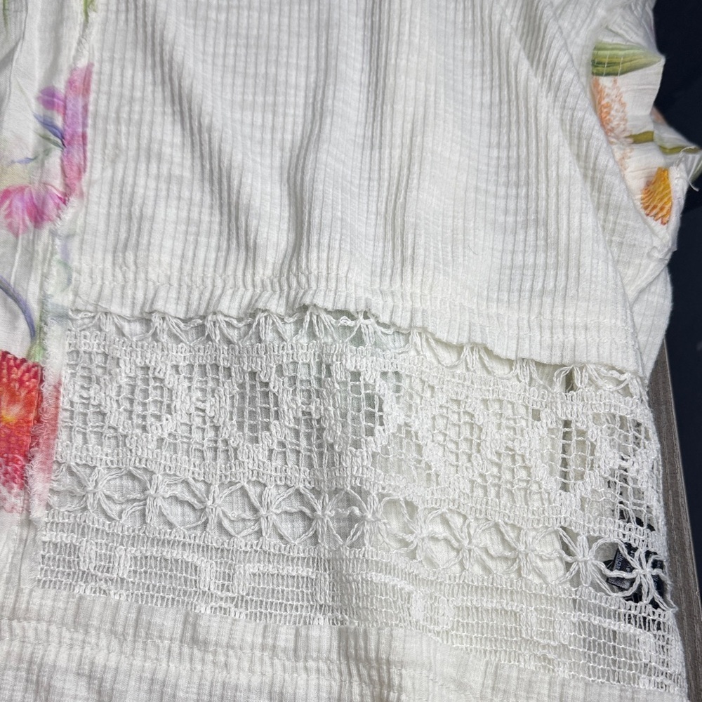 POL Cottagecore Oversized Floral Cream Ribbed Knit Top - Picture 5 of 6